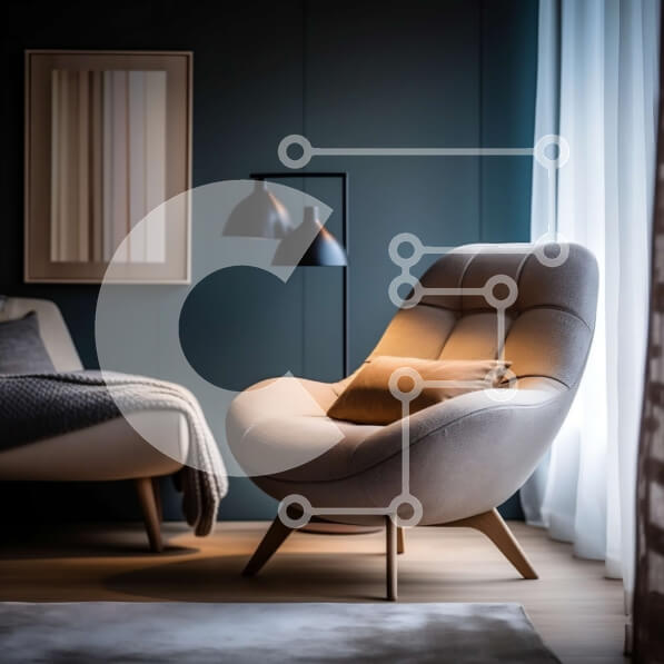 Intra Συλλεκτικό Ξύλινο Παζλ Plywood  4mm - Κομψό και άνετο σαλόνι με μπλε τοίχο και δερμάτινη πολυθρόνα Σε Ξύλινο Κουτί - Διαστάσεις Puzzle: 10x10 cm – 25 κομμάτια