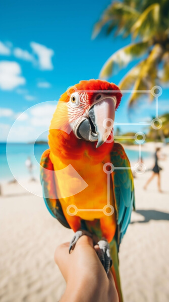 Σετ των 2 Intra Συλλεκτικό Ξύλινο Παζλ Plywood  4mm - Πολύχρωμος παπαγάλος σε ετοιμότητα με φόντο τροπική παραλία Σε Ξύλινο Κουτί - Διαστάσεις: 10x10 cm – 25 κομμάτια