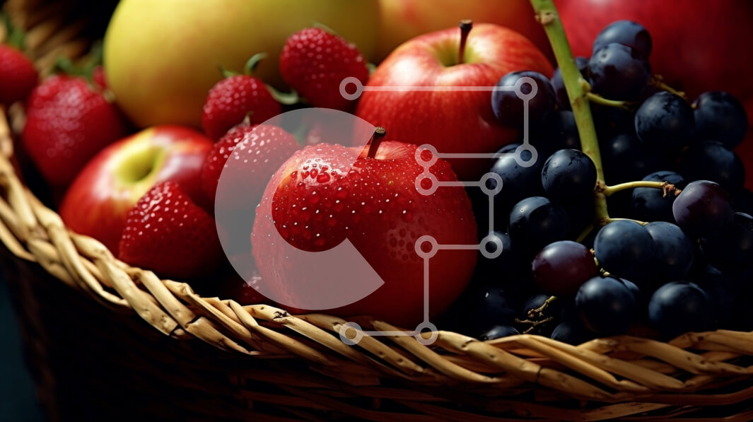 Σετ των 2 Intra Συλλεκτικό Ξύλινο Παζλ Plywood  4mm - Καλάθι με φρέσκα φρούτα με μήλα, σταφύλια και φράουλες Σε Ξύλινο Κουτί - Διαστάσεις: 10x10 cm – 25 κομμάτια