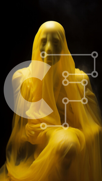 Intra Συλλεκτικό Ξύλινο Παζλ Plywood  4mm - Φιγούρα με κίτρινο χρώμα που κάθεται μπροστά σε μαύρο φόντο Σε Ξύλινο Κουτί - Διαστάσεις Puzzle: 10x10 cm – 25 κομμάτια