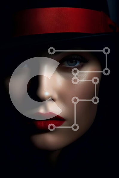 Intra Συλλεκτικό Ξύλινο Παζλ Plywood  4mm - Σοβαρή γυναίκα με κόκκινα χείλη και μαύρο καπέλο Σε Ξύλινο Κουτί - Διαστάσεις Puzzle: 10x10 cm – 25 κομμάτια