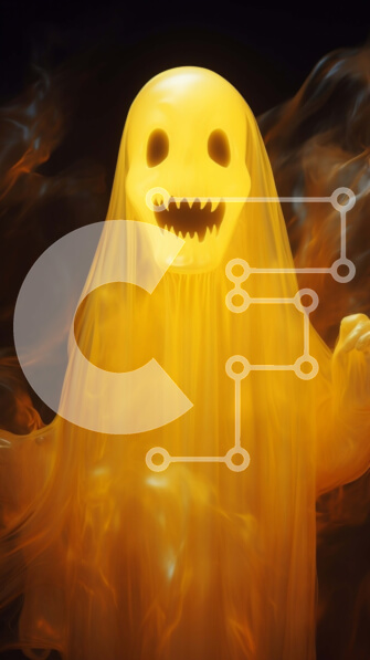 Intra Συλλεκτικό Ξύλινο Παζλ Plywood  4mm - Κίτρινη φιγούρα φάντασμα που επιπλέει στον αέρα με φλόγες Σε Ξύλινο Κουτί - Διαστάσεις Puzzle: 10x10 cm – 25 κομμάτια