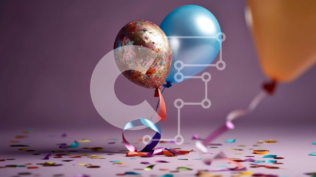 Intra Συλλεκτικό Ξύλινο Παζλ Plywood  4mm - Δύο πολύχρωμα μπαλόνια με κομφετί σε μωβ φόντο Σε Ξύλινο Κουτί - Διαστάσεις Puzzle: 10x10 cm – 25 κομμάτια