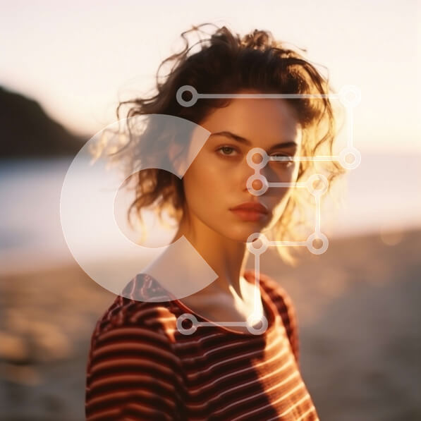 Intra Συλλεκτικό Ξύλινο Παζλ Plywood  4mm - Πανέμορφο ηλιοβασίλεμα στην παραλία εικόνα γυναίκας με κόκκινο και άσπρο ριγέ πουκάμισο Σε Ξύλινο Κουτί - Διαστάσεις Puzzle: 10x10 cm – 25 κομμάτια