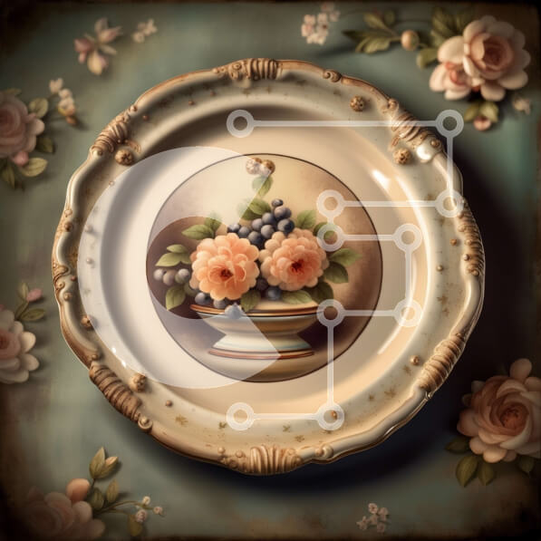 Σετ των 2 Intra Συλλεκτικό Ξύλινο Παζλ Plywood  4mm - Όμορφη εικόνα με ροζ τριαντάφυλλα σε τραπέζι με φλοράλ ταπετσαρία Σε Ξύλινο Κουτί - Διαστάσεις: 10x10 cm – 25 κομμάτια