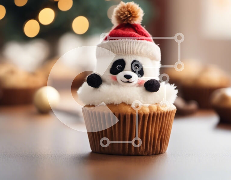 Σετ των 2 Intra Συλλεκτικό Ξύλινο Παζλ Plywood  4mm - Cupcake σε σχήμα Panda με καπέλα Άγιου Βασίλη σε διακοσμητικό τραπέζι Σε Ξύλινο Κουτί - Διαστάσεις: 10x10 cm – 25 κομμάτια