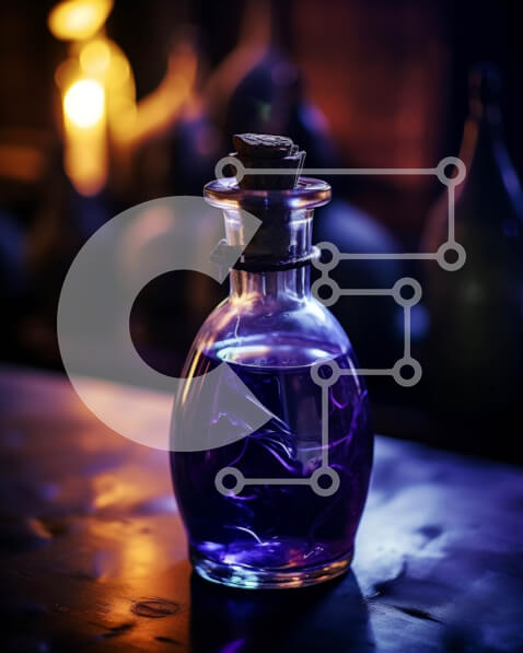 Intra Συλλεκτικό Ξύλινο Παζλ Plywood  4mm - Όμορφη εικόνα μωβ υγρού σε γυάλινο μπουκάλι σε ξύλινο τραπέζι Σε Ξύλινο Κουτί - Διαστάσεις Puzzle: 10x10 cm – 25 κομμάτια