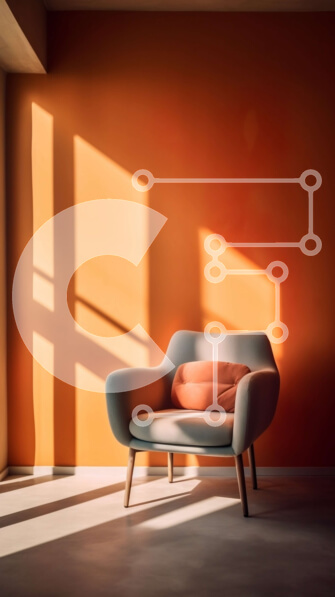 Intra Συλλεκτικό Ξύλινο Παζλ Plywood  4mm - Φωτεινό και άνετο πορτοκαλί δωμάτιο με γκρι καρέκλα Σε Ξύλινο Κουτί - Διαστάσεις Puzzle: 10x10 cm – 25 κομμάτια