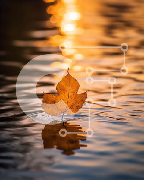 Intra Συλλεκτικό Ξύλινο Παζλ Plywood  4mm - Όμορφη εικόνα ενός κίτρινου φύλλου στο νερό κατά τη διάρκεια ενός ηλιοβασιλέματος Σε Ξύλινο Κουτί - Διαστάσεις: 10x10 cm – 25 κομμάτια