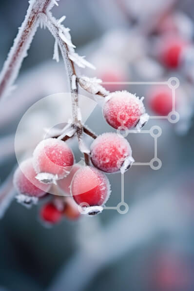 Σετ των 2 Intra Συλλεκτικό Ξύλινο Παζλ Plywood  4mm - Κλαδί με κόκκινα μούρα καλυμμένο με παγετό Σε Ξύλινο Κουτί - Διαστάσεις: 10x10 cm – 25 κομμάτια