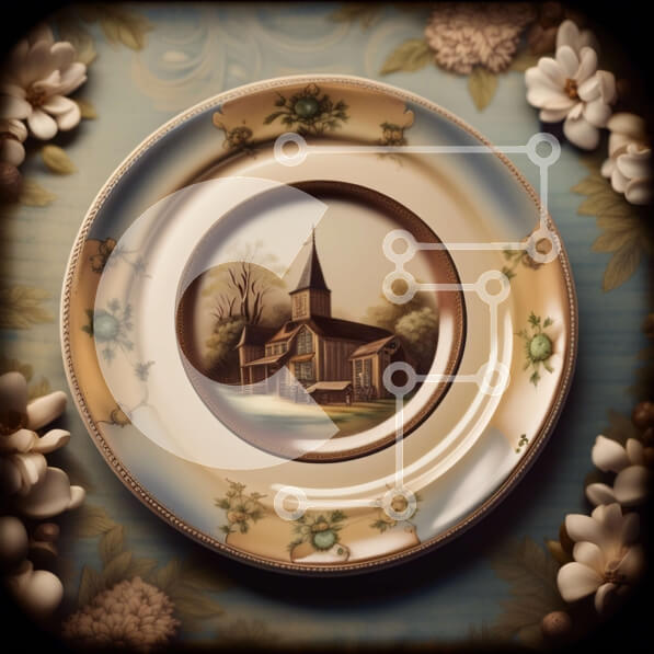 Intra Συλλεκτικό Ξύλινο Παζλ Plywood  4mm - Όμορφο πιάτο με εκκλησιαστική ζωγραφική που περιβάλλεται από λουλούδια Σε Ξύλινο Κουτί - Διαστάσεις: 10x10 cm – 25 κομμάτια