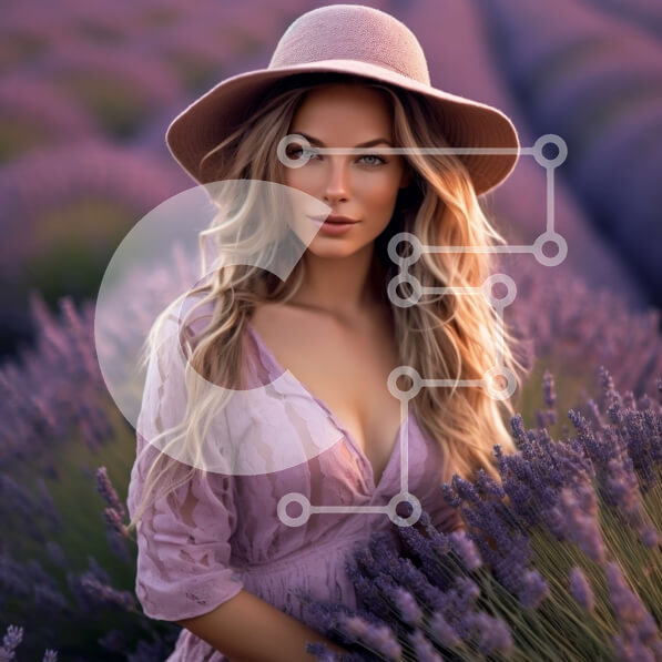 Intra Συλλεκτικό Ξύλινο Παζλ Plywood  4mm - Όμορφη εικόνα μιας γυναίκας με ροζ φόρεμα που στέκεται σε ένα χωράφι λεβάντας Σε Ξύλινο Κουτί - Διαστάσεις: 10x10 cm – 25 κομμάτια