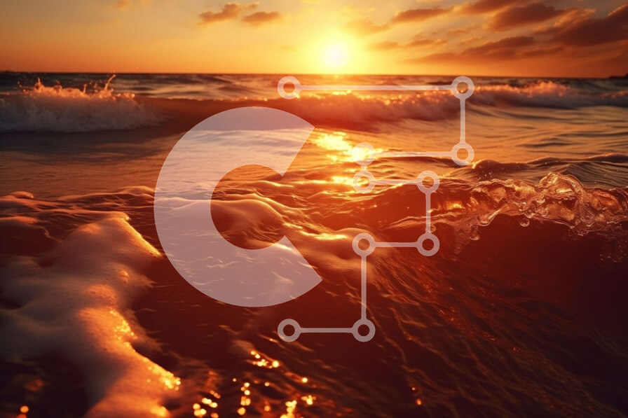 Intra Συλλεκτικό Ξύλινο Παζλ Plywood  4mm - Γαλήνια εικόνα του ηλιοβασιλέματος πάνω από τον ωκεανό με τους φοίνικες και τα κύματα να συντρίβονται στην ακτή Σε Ξύλινο Κουτί - Διαστάσεις: 10x10 cm – 25 κομμάτια