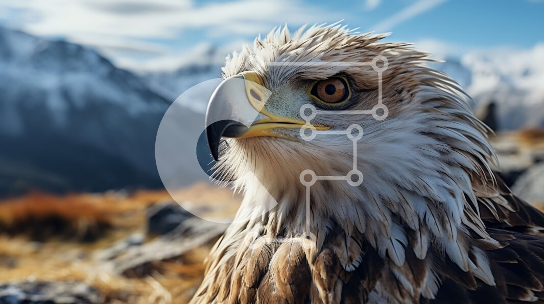 Intra Συλλεκτικό Ξύλινο Παζλ Plywood  4mm - Αετός σκαρφαλωμένος σε βραχώδεις εξάρσεις με βουνά στο φόντο Σε Ξύλινο Κουτί - Διαστάσεις: 10x10 cm – 25 κομμάτια