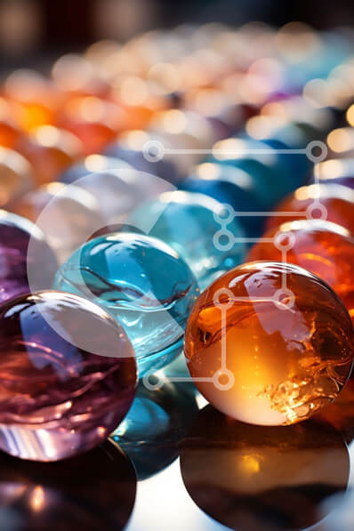 Intra Συλλεκτικό Ξύλινο Παζλ Plywood  4mm - Ομάδα από πολύχρωμα γυάλινα μάρμαρα σε ένα τραπέζι Σε Ξύλινο Κουτί - Διαστάσεις: 10x10 cm – 25 κομμάτια