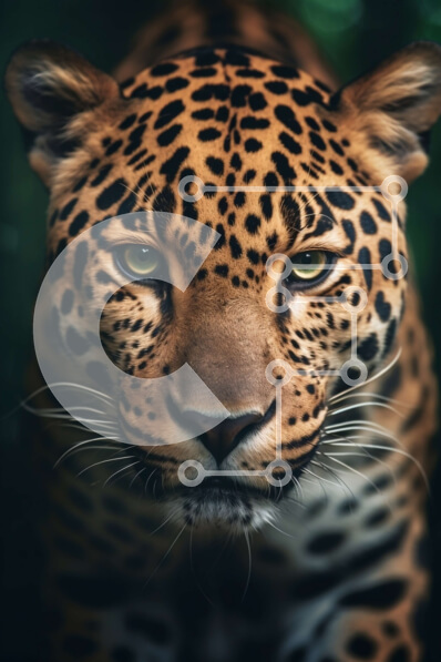 Σετ των 2 Intra Συλλεκτικό Ξύλινο Παζλ Plywood  4mm - Κοντινή λήψη του προσώπου της Jaguar με σκούρο καφέ παλτό και μαύρες κηλίδες Σε Ξύλινο Κουτί - Διαστάσεις: 10x10 cm – 25 κομμάτια