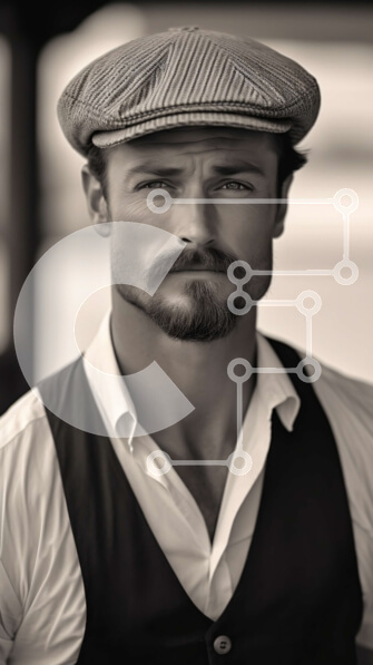 Intra Συλλεκτικό Ξύλινο Παζλ Plywood  4mm - Πορτρέτο ενός γενειοφόρου άνδρα με καπέλο και γιλέκο εφημερίδων Σε Ξύλινο Κουτί - Διαστάσεις Puzzle: 10x10 cm – 25 κομμάτια