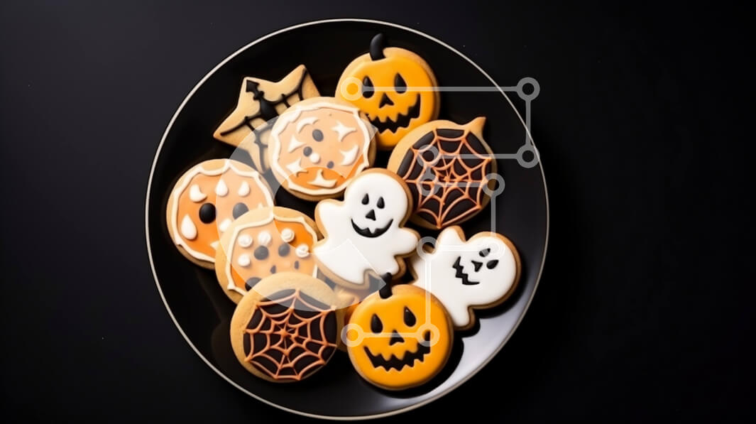 Σετ των 2 Intra Συλλεκτικό Ξύλινο Παζλ Plywood  4mm - Διακοσμημένα μπισκότα αποκριών σε μαύρο πιάτο Σε Ξύλινο Κουτί - Διαστάσεις: 10x10 cm – 25 κομμάτια