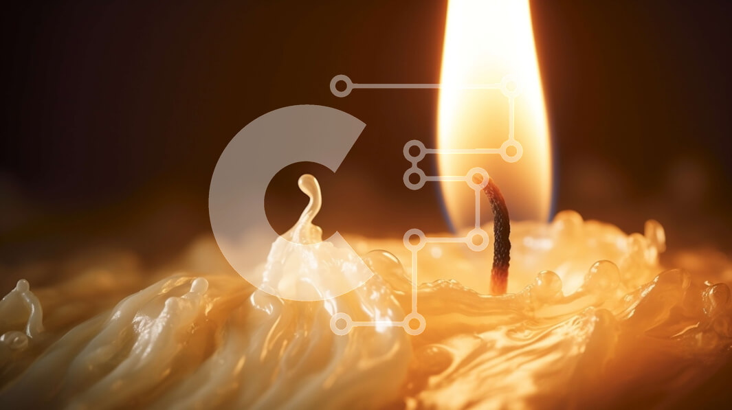 Intra Συλλεκτικό Ξύλινο Παζλ Plywood  4mm - Κοντινή εικόνα ενός αναμμένου κεριού με κερί που στάζει Σε Ξύλινο Κουτί - Διαστάσεις Puzzle: 10x10 cm – 25 κομμάτια