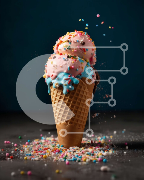 Σετ των 2 Intra Συλλεκτικό Ξύλινο Παζλ Plywood  4mm - Πολύχρωμο χωνάκι παγωτού με ψεκασμούς σε σκούρο φόντο Σε Ξύλινο Κουτί - Διαστάσεις: 10x10 cm – 25 κομμάτια