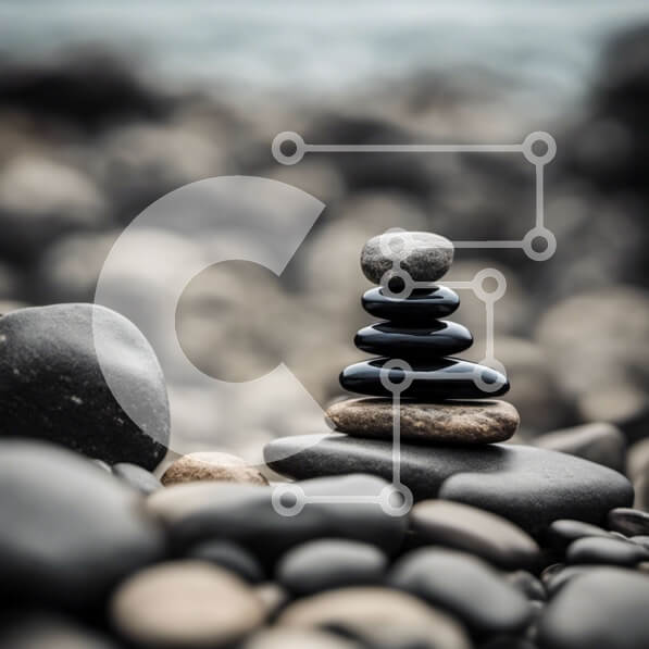 Intra Συλλεκτικό Ξύλινο Παζλ Plywood  4mm - Στοίβα από μαύρους βράχους σε μια παραλία με φόντο νερού Σε Ξύλινο Κουτί - Διαστάσεις: 10x10 cm – 25 κομμάτια