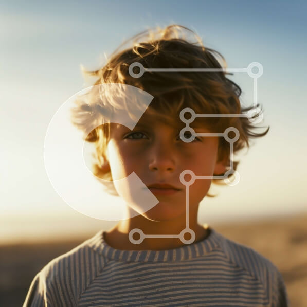 Intra Συλλεκτικό Ξύλινο Παζλ Plywood  4mm - Σοβαρό αγόρι σε μια παραλία που κοιτάζει τον ωκεανό Σε Ξύλινο Κουτί - Διαστάσεις Puzzle: 10x10 cm – 25 κομμάτια