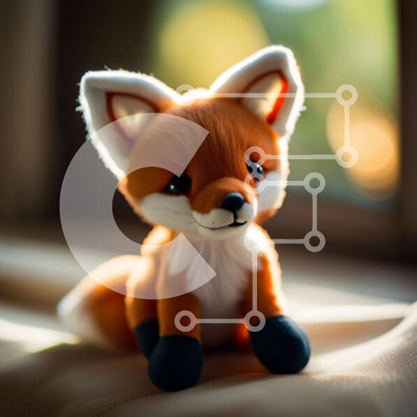 Intra Συλλεκτικό Ξύλινο Παζλ Plywood  4mm - Χαριτωμένη εικόνα μιας γεμισμένης αλεπούς παιχνιδιών που κοιτάζει έξω από το παράθυρο Σε Ξύλινο Κουτί - Διαστάσεις Puzzle: 10x10 cm – 25 κομμάτια