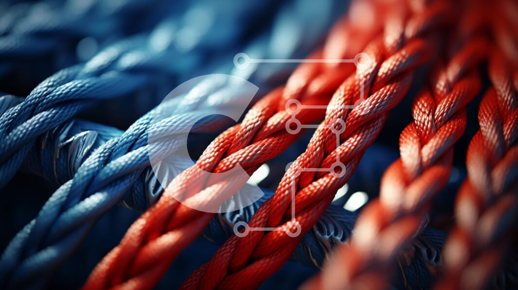 Intra Συλλεκτικό Ξύλινο Παζλ Plywood  4mm - Ζωντανή εικόνα κουλουριασμένων κόκκινων και μπλε σχοινιών Σε Ξύλινο Κουτί - Διαστάσεις: 10x10 cm – 25 κομμάτια