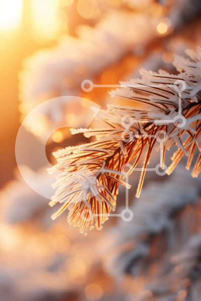 Σετ των 2 Intra Συλλεκτικό Ξύλινο Παζλ Plywood  4mm - Κοντινό πλάνο του χιονισμένου κλάδου πεύκου με το φως του ήλιου Σε Ξύλινο Κουτί - Διαστάσεις: 10x10 cm – 25 κομμάτια