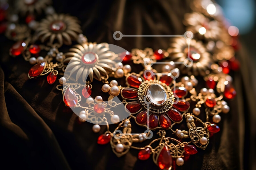 Intra Συλλεκτικό Ξύλινο Παζλ Plywood  4mm - Εκπληκτικό κόκκινο και χρυσό κολιέ με μαργαριτάρια και κρύσταλλα Σε Ξύλινο Κουτί - Διαστάσεις Puzzle: 10x10 cm – 25 κομμάτια