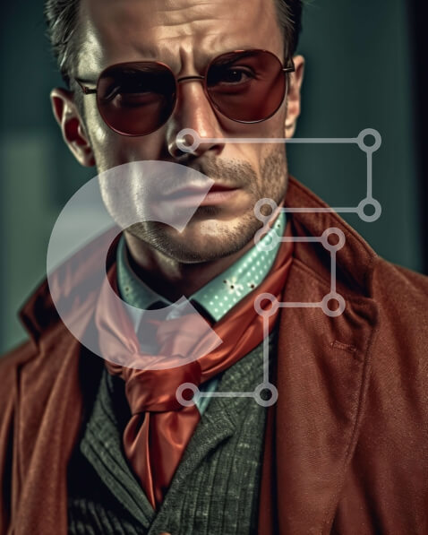 Intra Συλλεκτικό Ξύλινο Παζλ Plywood  4mm - Κομψός άντρας με κόκκινο παλτό με καφέ γραβάτα και γυαλιά ηλίου Σε Ξύλινο Κουτί - Διαστάσεις Puzzle: 10x10 cm – 25 κομμάτια