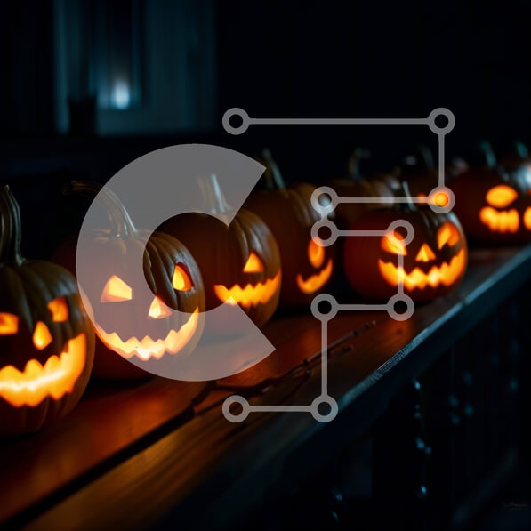 Intra Συλλεκτικό Ξύλινο Παζλ Plywood  4mm - Απόκοσμη εικόνα αποκριών: Σειρά από σκαλιστές κολοκύθες με λαμπερά μάτια Σε Ξύλινο Κουτί - Διαστάσεις: 10x10 cm – 25 κομμάτια