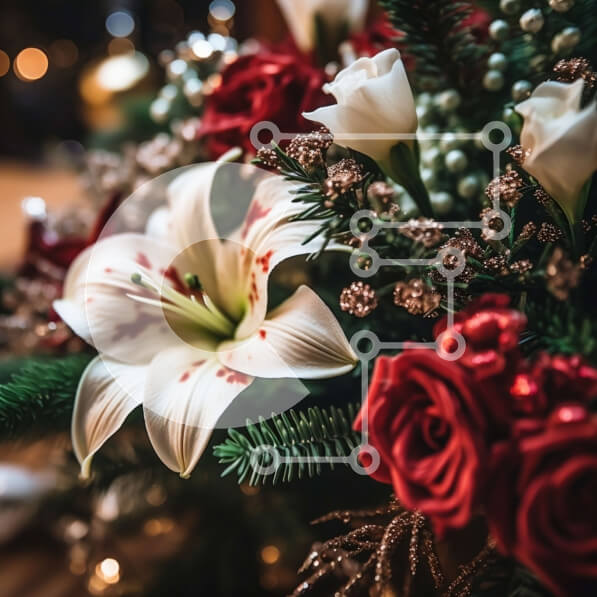 Σετ των 2 Intra Συλλεκτικό Ξύλινο Παζλ Plywood  4mm - Όμορφο μπουκέτο με κόκκινα και λευκά τριαντάφυλλα και λευκούς κρίνους σε ένα ξύλινο τραπέζι Σε Ξύλινο Κουτί - Διαστάσεις: 10x10 cm – 25 κομμάτια