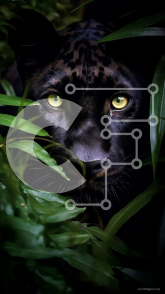 Σετ των 2 Intra Συλλεκτικό Ξύλινο Παζλ Plywood  4mm - Εκπληκτική εικόνα ενός μαύρου πάνθηρα που κρυφοκοιτάζει από το καταπράσινο τοπίο Σε Ξύλινο Κουτί - Διαστάσεις: 10x10 cm – 25 κομμάτια