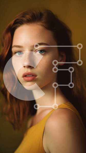 Intra Συλλεκτικό Ξύλινο Παζλ Plywood  4mm - Σοβαρό πορτρέτο μιας κοκκινομάλλας γυναίκας με κίτρινη κορυφή Σε Ξύλινο Κουτί - Διαστάσεις Puzzle: 10x10 cm – 25 κομμάτια