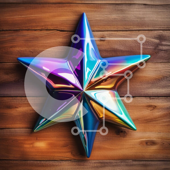 Intra Συλλεκτικό Ξύλινο Παζλ Plywood  4mm - Όμορφη εικόνα πολύχρωμου μεταλλικού αστεριού σε ξύλινη επιφάνεια Σε Ξύλινο Κουτί - Διαστάσεις: 10x10 cm – 25 κομμάτια