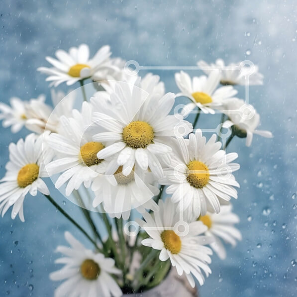 Intra Συλλεκτικό Ξύλινο Παζλ Plywood  4mm - Όμορφη εικόνα λευκών μαργαριτών σε βάζο σε μπλε φόντο με σταγόνες βροχής Σε Ξύλινο Κουτί - Διαστάσεις: 10x10 cm – 25 κομμάτια