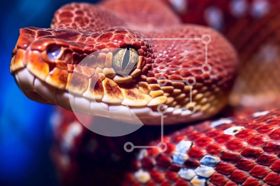 Σετ των 2 Intra Συλλεκτικό Ξύλινο Παζλ Plywood  4mm - Κοντινή εικόνα του κεφαλιού ενός κόκκινου φιδιού με μαύρα μάτια και διχαλωτή γλώσσα Σε Ξύλινο Κουτί - Διαστάσεις: 10x10 cm – 25 κομμάτια