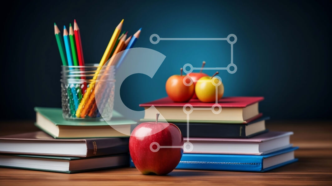 Intra Συλλεκτικό Ξύλινο Παζλ Plywood  4mm - Στοίβα από βιβλία με κόκκινο μήλο και χρωματιστά μολύβια Σε Ξύλινο Κουτί - Διαστάσεις Puzzle: 10x10 cm – 25 κομμάτια