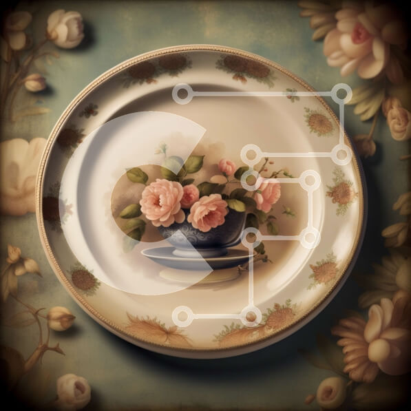 Intra Συλλεκτικό Ξύλινο Παζλ Plywood  4mm - Όμορφο Vintage πορσελάνινο πιάτο με ροζ τριαντάφυλλα και δαντελένιο τραπεζομάντιλο Σε Ξύλινο Κουτί - Διαστάσεις Puzzle: 10x10 cm – 25 κομμάτια