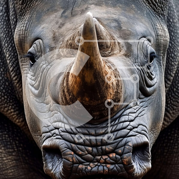 Intra Συλλεκτικό Ξύλινο Παζλ Plywood  4mm - Κοντινή εικόνα του προσώπου ρινόκερου με μεγάλο κέρατο και ζαρωμένο δέρμα Σε Ξύλινο Κουτί - Διαστάσεις: 10x10 cm – 25 κομμάτια