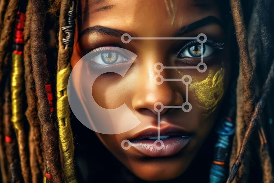 Intra Συλλεκτικό Ξύλινο Παζλ Plywood  4mm - Πολύχρωμο μακιγιάζ και Dreadlocks σε μια όμορφη γυναίκα Σε Ξύλινο Κουτί - Διαστάσεις Puzzle: 10x10 cm – 25 κομμάτια