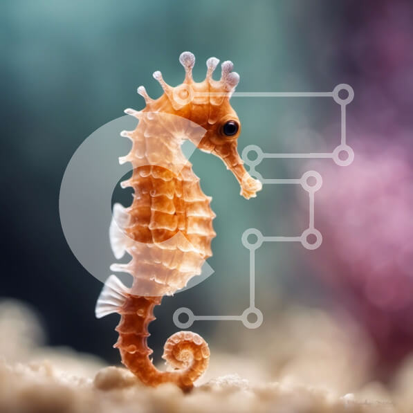 Intra Συλλεκτικό Ξύλινο Παζλ Plywood  4mm - Πορτοκαλί ιππόκαμπος στον αμμώδη πάτωμα του ωκεανού Σε Ξύλινο Κουτί - Διαστάσεις: 10x10 cm – 25 κομμάτια