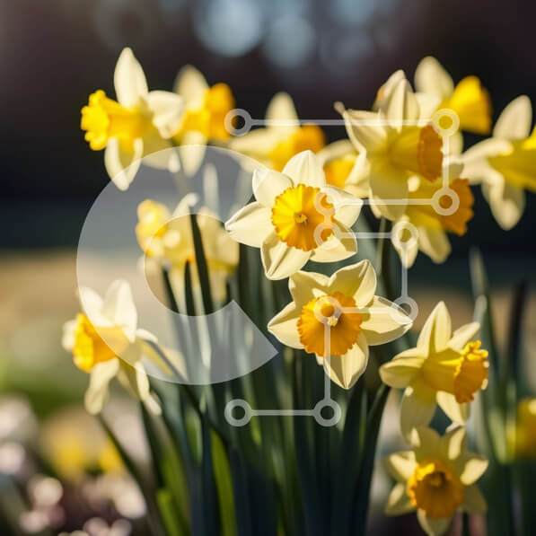 Intra Συλλεκτικό Ξύλινο Παζλ Plywood  4mm - Όμορφη εικόνα με κίτρινους νάρκισσους σε έναν ζωντανό κήπο Σε Ξύλινο Κουτί - Διαστάσεις: 10x10 cm – 25 κομμάτια