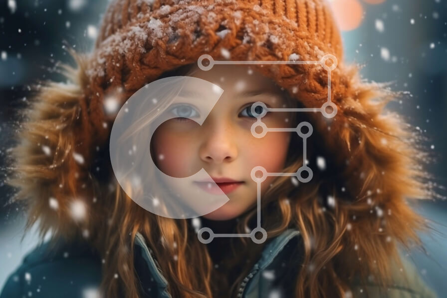 Intra Συλλεκτικό Ξύλινο Παζλ Plywood  4mm - Όμορφη εικόνα ενός νεαρού κοριτσιού που παίζει στο χιόνι Σε Ξύλινο Κουτί - Διαστάσεις Puzzle: 10x10 cm – 25 κομμάτια