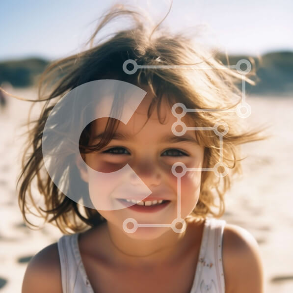 Intra Συλλεκτικό Ξύλινο Παζλ Plywood  4mm - Όμορφη εικόνα ενός νεαρού κοριτσιού με μακριά σγουρά μαλλιά στην παραλία Σε Ξύλινο Κουτί - Διαστάσεις Puzzle: 10x10 cm – 25 κομμάτια