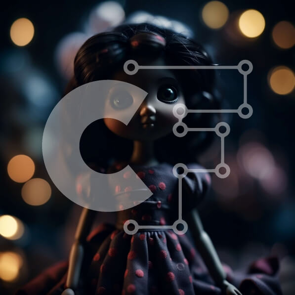 Σετ των 2 Intra Συλλεκτικό Ξύλινο Παζλ Plywood  4mm - Όμορφη κινηματογράφηση σε πρώτο πλάνο με το πρόσωπο της κούκλας που φορά ένα κόκκινο πουά φόρεμα Σε Ξύλινο Κουτί - Διαστάσεις: 10x10 cm – 25 κομμάτια