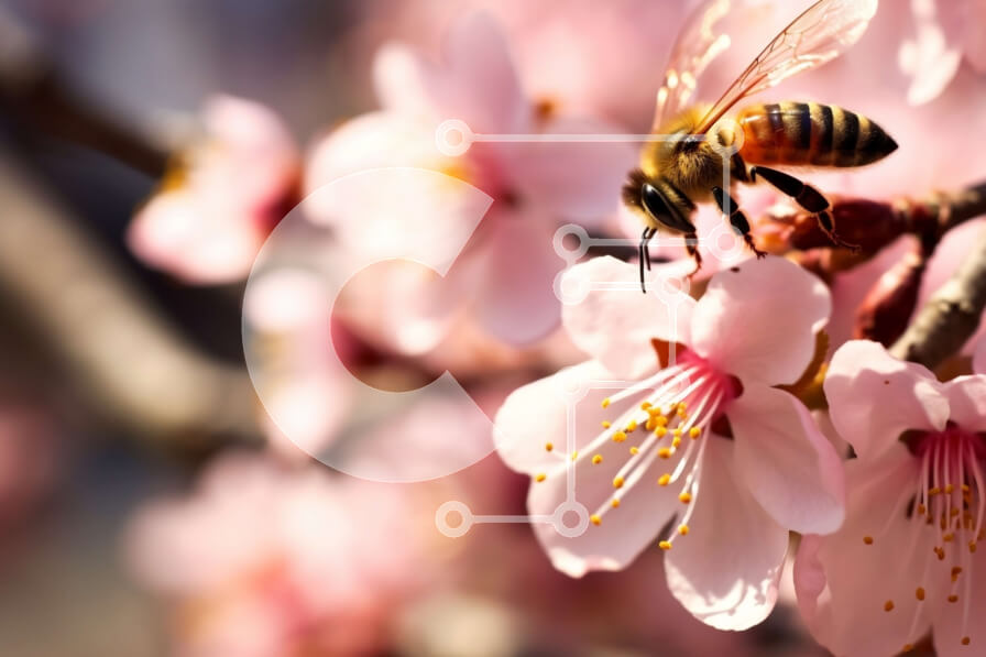 Intra Συλλεκτικό Ξύλινο Παζλ Plywood  4mm - Εκπληκτική κινηματογράφηση σε πρώτο πλάνο μιας μέλισσας σε ένα ροζ άνθος κερασιάς Σε Ξύλινο Κουτί - Διαστάσεις: 10x10 cm – 25 κομμάτια