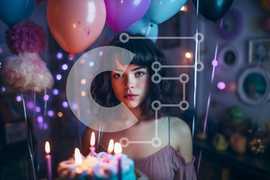 Intra Συλλεκτικό Ξύλινο Παζλ Plywood  4mm - Χαμογελαστή γυναίκα με μπαλόνια και τούρτα γενεθλίων Σε Ξύλινο Κουτί - Διαστάσεις Puzzle: 10x10 cm – 25 κομμάτια