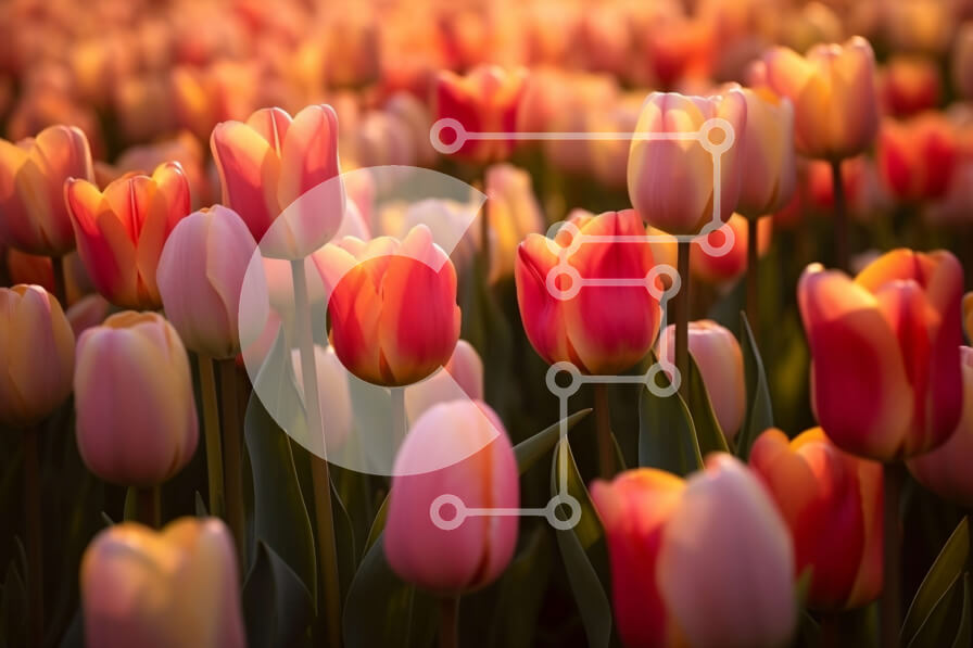 Intra Συλλεκτικό Ξύλινο Παζλ Plywood  4mm - Όμορφη εικόνα των πολύχρωμων τουλιπών στο ηλιοβασίλεμα Σε Ξύλινο Κουτί - Διαστάσεις: 10x10 cm – 25 κομμάτια